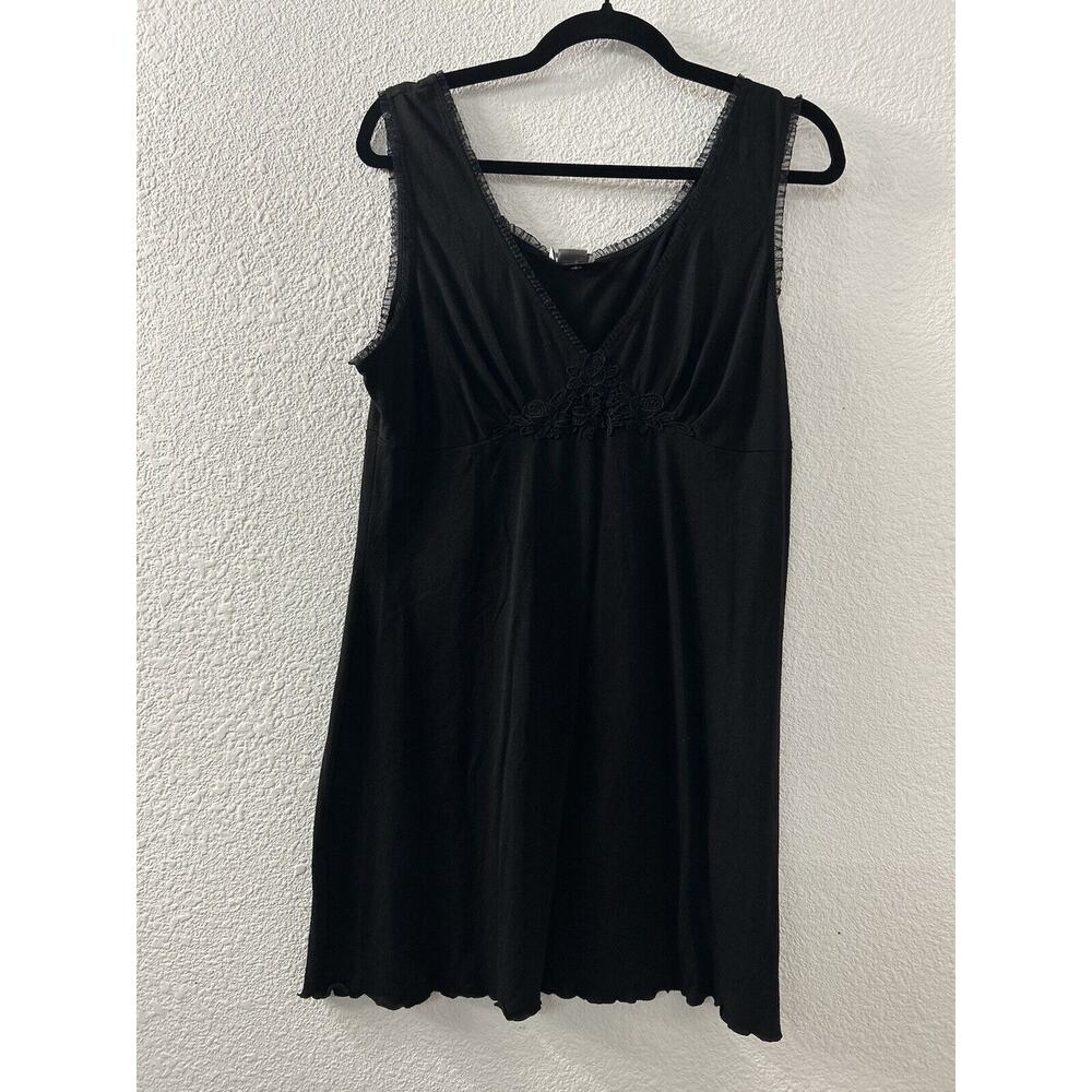 Cinema Etoile Womens Size Large Black Ruffle Pullover Nighty Lace Trim